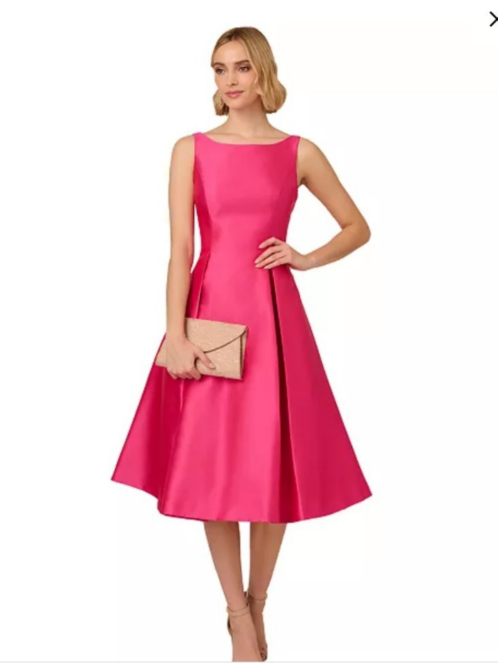 Adrianna Papell Hot Pink Boatneck Midi Dress  234